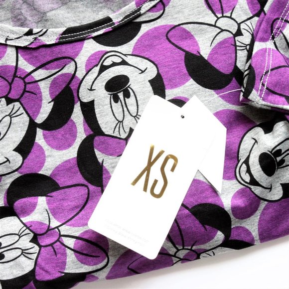 LulaRoe Disney IRMA Tunic XS Minnie Mouse Shirt High Low Knit Gray Purple Comfy - Picture 6 of 8